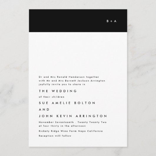 Eenvoudig modern zwart Stripe Monogram Weddenschap Kaart (Voorkant)