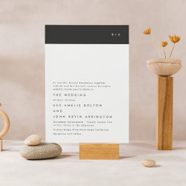 Eenvoudig modern zwart Stripe Monogram Weddenschap Kaart