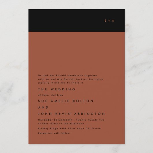 Eenvoudig modern zwart Stripe Monogram Weddenschap Kaart (Voorkant)