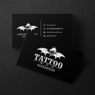 Eenvoudig & modern zwart Tattoo Artist Shop Dragon Visitekaartje