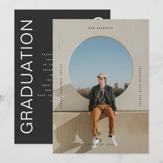 Eenvoudig Modern Zwart Typografisch Afstuderen Fot Kaart (Voorkant / Achterkant)
