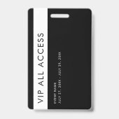 Eenvoudig Modern Zwart VIP All Access Pass-eveneme Badge (Achterkant)