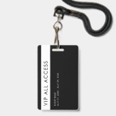 Eenvoudig Modern Zwart VIP All Access Pass-eveneme Badge (Achterkant met lanyard)