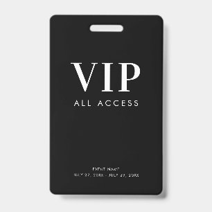 Eenvoudig Modern Zwart VIP All Access Pass-eveneme Badge