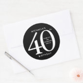 Eenvoudig, modern Zwart & Wit 40ste verjaardagsfee Ronde Sticker (Envelop)
