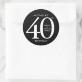 Eenvoudig, modern Zwart & Wit 40ste verjaardagsfee Ronde Sticker (Tas)