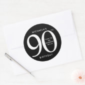 Eenvoudig, modern zwart & wit 90ste verjaardagsfee ronde sticker (Envelop)