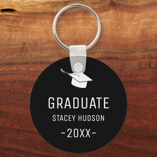 Eenvoudig modern zwart-wit Afstuderen Sleutelhanger (Voorkant)