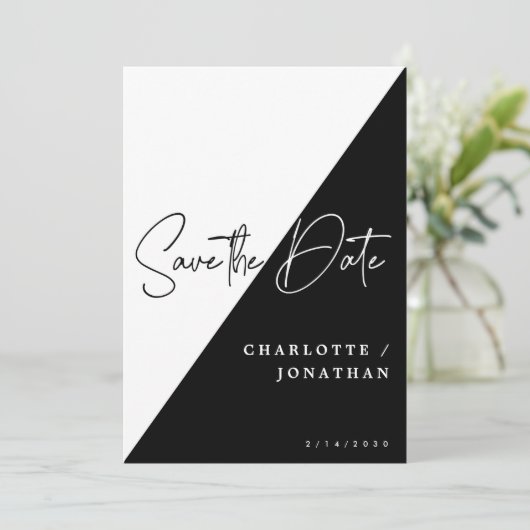 Eenvoudig modern zwart-wit bespaart de datum waaro kaart (Staand voorkant)