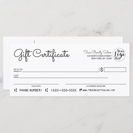 Eenvoudig modern zwart wit Check Cadeaucertificaat (Voorkant / Achterkant)