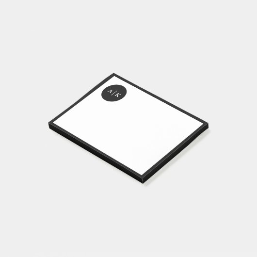 Eenvoudig modern zwart-wit cirkelmonogram post-it® notes (Schuin)