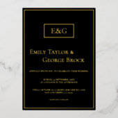 Eenvoudig modern zwart-wit en goudzwart-witlogo folie uitnodiging (Voorkant)