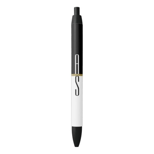 Eenvoudig Modern Zwart Wit & Goud Glitter Monogram Zwarte Inkt Pen (Voorkant Verticaal)