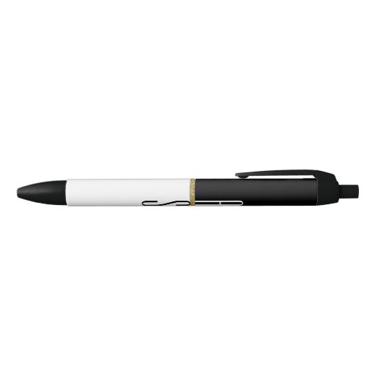 Eenvoudig Modern Zwart Wit & Goud Glitter Monogram Zwarte Inkt Pen (Bovenkant)