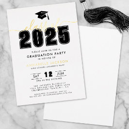 Eenvoudig Modern Zwart Wit Graduation Party Gold Folie Uitnodiging