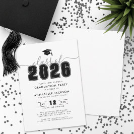 Eenvoudig Modern Zwart Wit Graduation Party Kaart