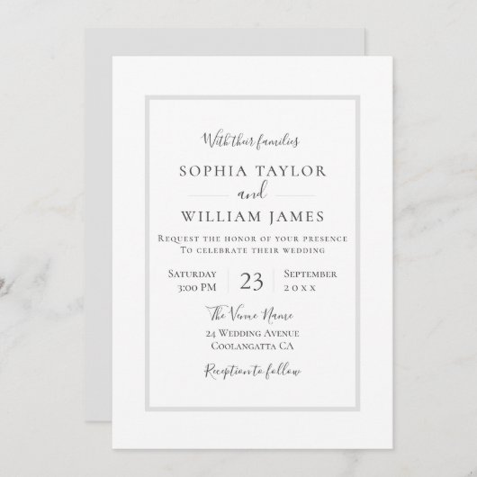 Eenvoudig modern zwart wit grijs handschrift bruil kaart (Voorkant / Achterkant)