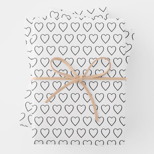 Eenvoudig modern zwart-wit hartenpatroon schattig inpakpapier vel (In situ)