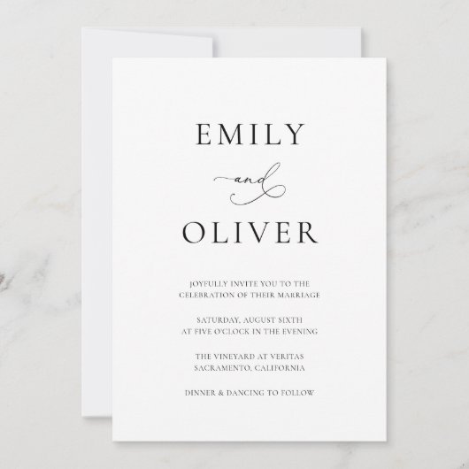 Eenvoudig modern zwart-wit huwelijk kaart (Voorkant)