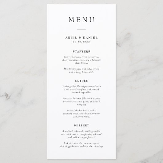 Eenvoudig modern zwart-wit huwelijk menu (Voorkant)