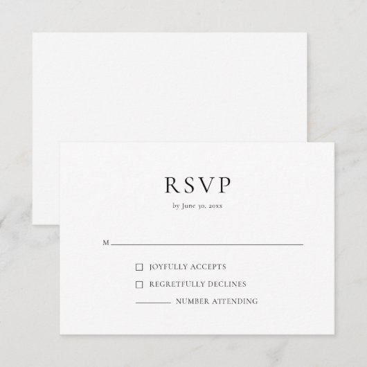 Eenvoudig Modern Zwart & Wit I RSVP Reageer Kaart (Voorkant / Achterkant)
