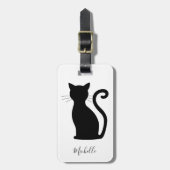 Eenvoudig modern zwart-wit kattezwart bagagelabel (Voorkant verticaal)