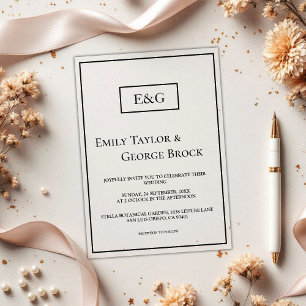 Eenvoudig modern zwart-wit monogram huwelijk acryl uitnodigingen