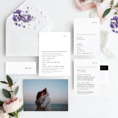 Eenvoudig modern zwart-wit monogram huwelijk RSVP kaartje