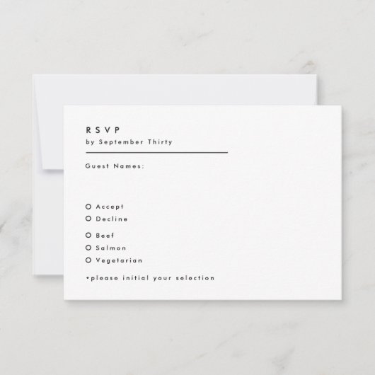 Eenvoudig modern zwart-wit monogram huwelijk RSVP kaartje (Voorkant)