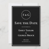 Eenvoudig modern zwart-wit monogram huwelijk save the date (Voorkant)