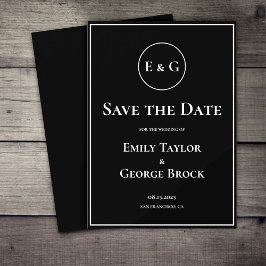 Eenvoudig modern zwart-wit monogram huwelijk save the date