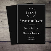 Eenvoudig modern zwart-wit monogram huwelijk save the date