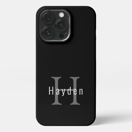 Eenvoudig modern zwart-wit monogram iPhone hoesje (Achterkant)