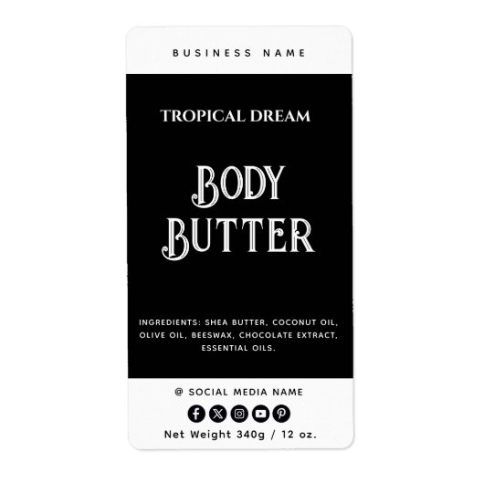 Eenvoudig modern zwart-wit productetiket etiket (Voorkant)