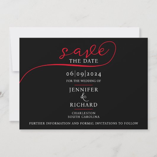 Eenvoudig Modern Zwart Wit Rood Script Foto Bruilo Save The Date (Voorkant)