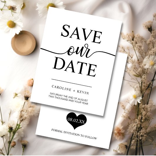 Eenvoudig Modern Zwart Wit SAVE ONS DATE hart Save The Date