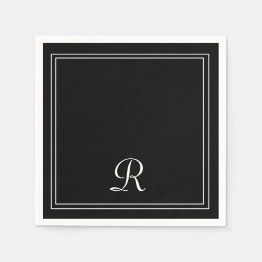 Eenvoudig Modern Zwart & Wit Streep Monogram Party Servet (Voorkant)
