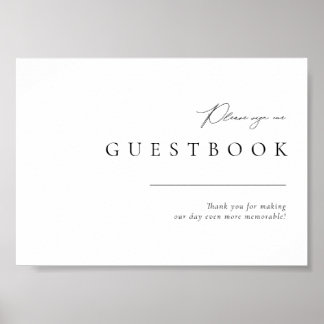 Eenvoudig Modern Zwart & Wit Trouwgastboek Bord Poster