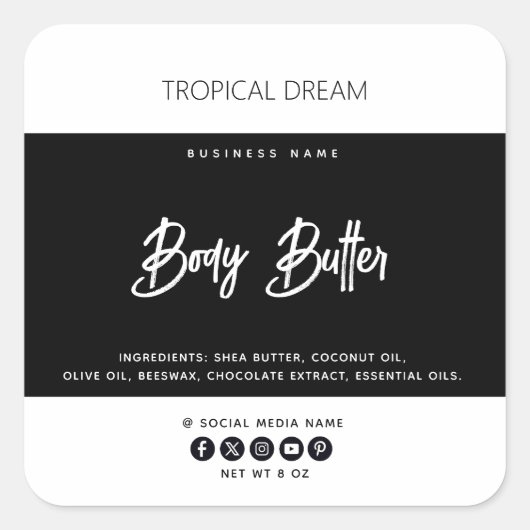 Eenvoudig modern zwart wit vierkante sticker (Voorkant)