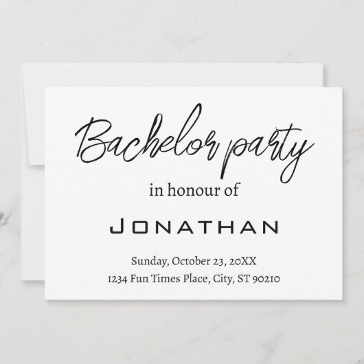 Eenvoudig Modern Zwart-Wit Vrijgezellenfeest Kaart (Voorkant)