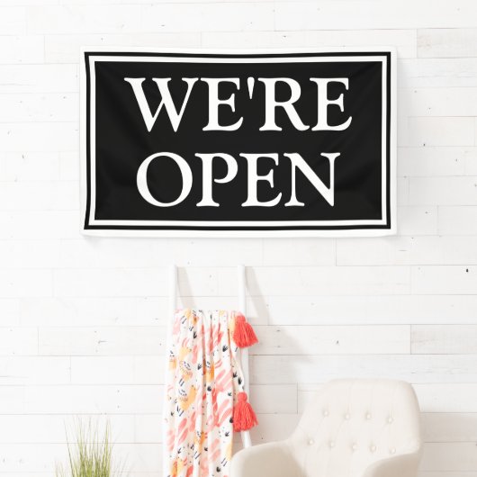 Eenvoudig, modern zwart wit Wij zijn Open Business Spandoek (Insitu)