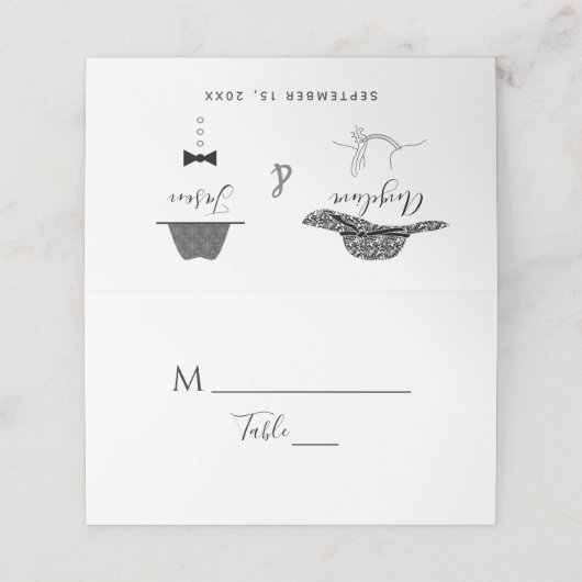 Eenvoudig modern zwart witpaar portret huwelijk plaatskaartje (Buitenkant ongevouwen)