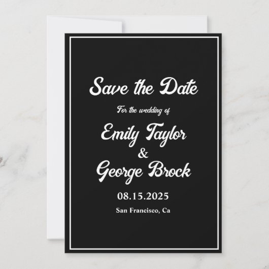 Eenvoudig modern zwart-witscript chic Wedding Save The Date (Voorkant)