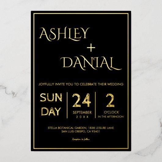 Eenvoudig modern zwart-witscript folie uitnodiging (Voorkant)