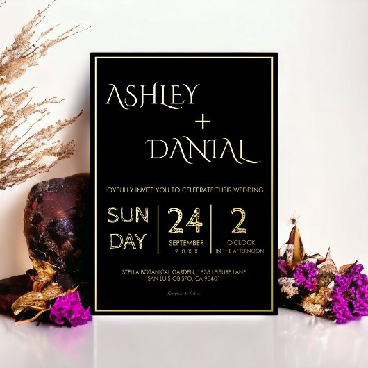 Eenvoudig modern zwart-witscript folie uitnodiging