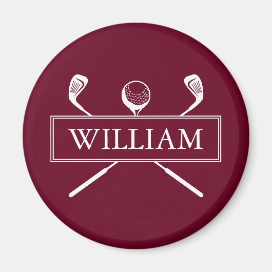 Eenvoudig moderne burgundy aangepaste naam golfbal magneet (Voorkant)