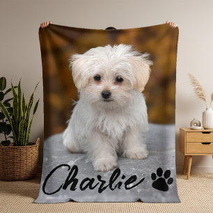 Eenvoudig Moderne Chic Huisdier Foto Naam Poot Ele Fleece Deken