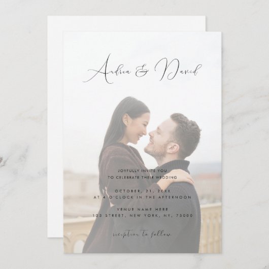 Eenvoudig Moderne Fading Photo QR Code RSVP All in Kaart (Voorkant / Achterkant)