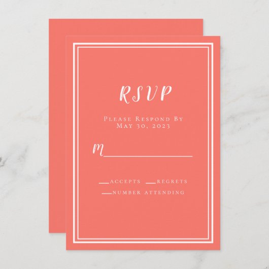 Eenvoudig moderne koraalwitte RSVP (Voorkant / Achterkant)