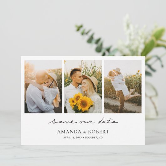 Eenvoudig Moderne multi-fotocollage slaat de datum Save The Date (Staand voorkant)